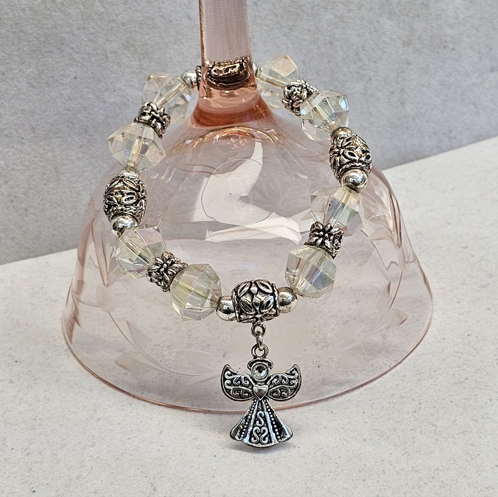 SET! 925 Cross with 925 Feather Ring & Stretch Angel Bead Bracelet SET! - Picture 9 of 16